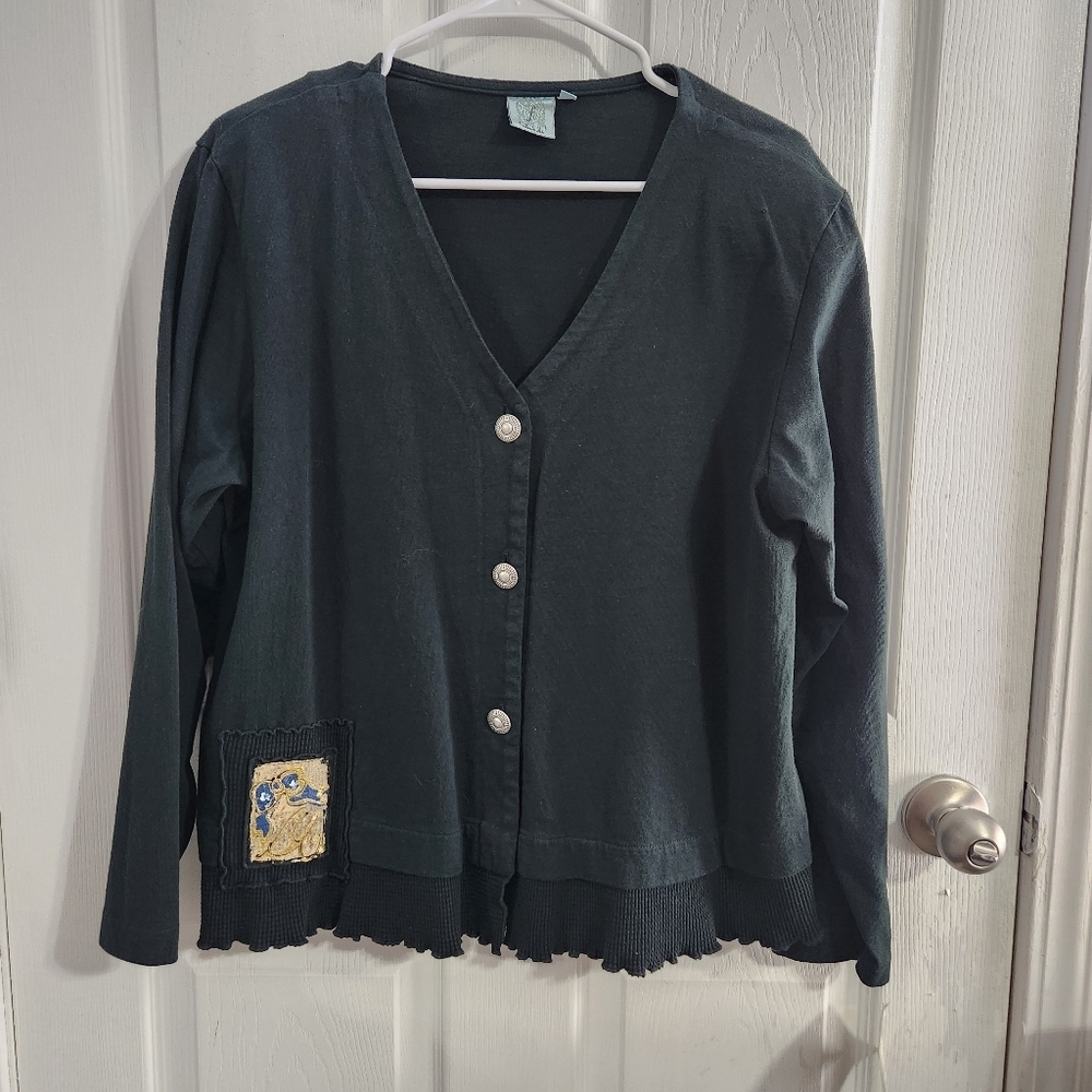 NWT Focus green 100% cotton cardigan ruffle girlhoodcore chic artsy women Med